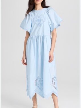 Rhode Light Blue Heart Eyelet Darby Midi Dress